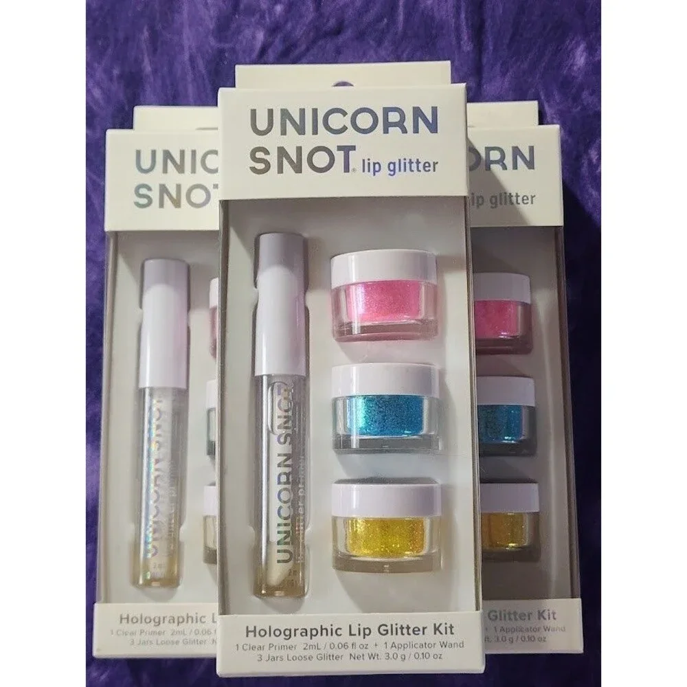 UNICORN SNOT Holographic Lip Glitter Kit Gloss 3 Glitter Colors Vegan Longwear